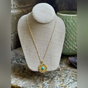 Gold Turquoise Rhinestone Moon Necklace